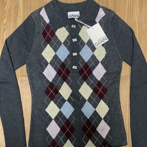 Women’s Ganni Dark Grey Knitted Polo shirt size Small